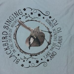 Light Blue "Blackbird" by Beatles lyrics T-Shirt, Size Small